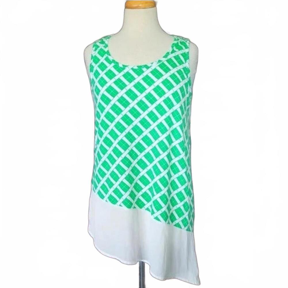 Charming Charlie Geo Print Asymmetrical Sleeveless Blouse Size Medium